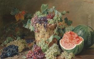 Still Life With Grapes And Melons by Licinio Barzanti