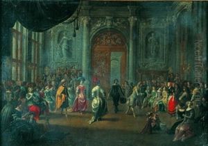 Scene De Bal Dans Un Interieur Avec Un Sultan Entrant Dans La Danse by Hieronymous (Den Danser) Janssens