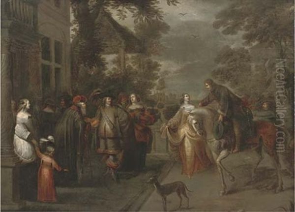 Elegant Company On A Terrace, A Palace Beyond - view 1