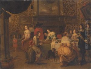 Interior With An Elegant Company Playing Backgammon
