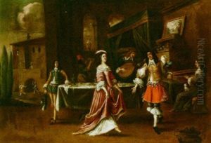 A Dance Lesson With A Scene From The Life Of The Prodigal Son In The Background A Dance Lesson With A Scene From The Life Of The Prodigal Son In The Background