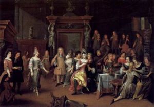 Elegante Gesellschaft Bei Musik Und Tanz Im Saal Eines Schloses Elegante Gesellschaft Bei Musik Und Tanz Im Saal Eines Schloses