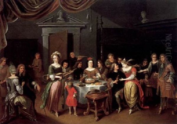 Elegantes Gesellschaft Bei Einem Festmahl Im Saal Eines Schloses - view 1