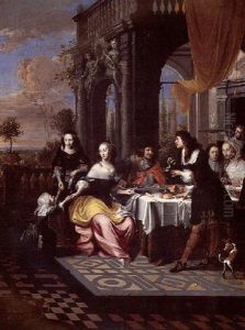 A Scene On The Terrace Of A Palace With Elegant Company Feasting