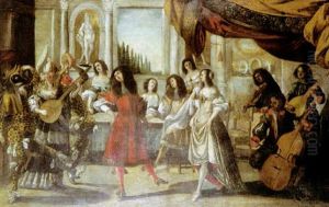 Scene De Carnaval Dans Un Interieur De Palais by Hieronymous (Den Danser) Janssens