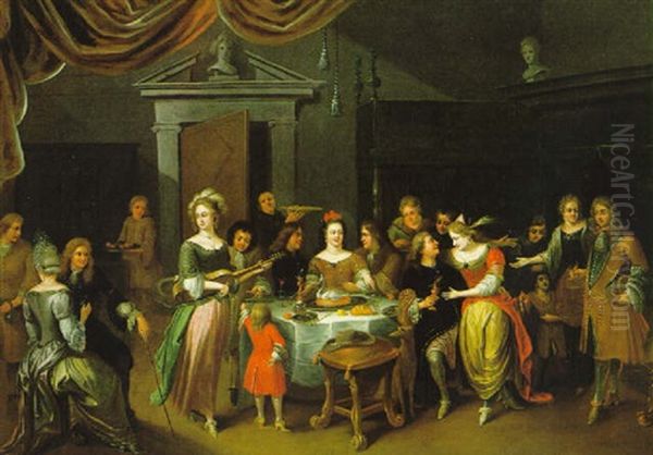 Elegante Gesellschaft Bei Einem Festmahl Im Saal Eines Schlosses - view 1