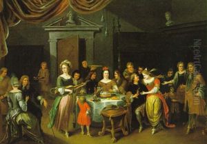 Elegante Gesellschaft Bei Einem Festmahl Im Saal Eines Schlosses Elegante Gesellschaft Bei Einem Festmahl Im Saal Eines Schlosses