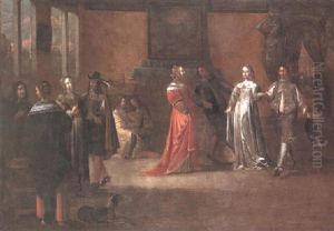 Elegant Company In A Country House Interior by Hieronymous (Den Danser) Janssens