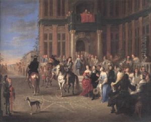 Numerous Elegant Figures Watching The Departure Of Dignitaries From The Meir In Antwerp
