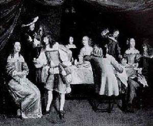 Elegant Company Dining Beneath A Red Canopy