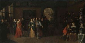 Elegant Company Dancing In An Interior by Hieronymous (Den Danser) Janssens