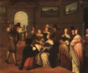 Elegant Company In An Interior Playing Le Main Chaud by Hieronymous (Den Danser) Janssens