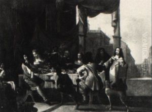 Elegant Supper Around A Table In An Open Loggia