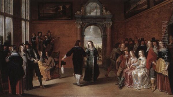 Interior With A Music Party And An Elegant Couple Dancing - view 1