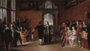 Interior With A Music Party And An Elegant Couple Dancing