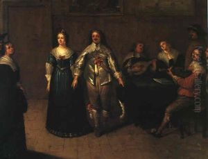 An Interior With Musicians, And A Couple Dancing by Hieronymous (Den Danser) Janssens