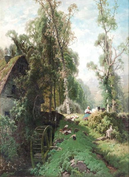 Bergere Aux Chevres Pres D'un Moulin A Eau - view 1