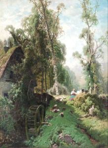 Bergere Aux Chevres Pres D'un Moulin A Eau by Jacques Janssens