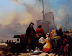 De Hjemvendte Fiskere Falbyder Dagens Fangst