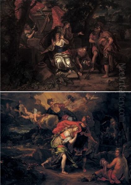 Enee Et Didon Se Refugiant Dans Une Grotte Pour Se Proteger De L'orage  (+ Scene De L'histoire D'enee - Didon Pleurant Le Depart D'enee?; Pair) - view 1