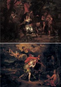 Enee Et Didon Se Refugiant Dans Une Grotte Pour Se Proteger De L'orage  (+ Scene De L'histoire D'enee - Didon Pleurant Le Depart D'enee?; Pair)