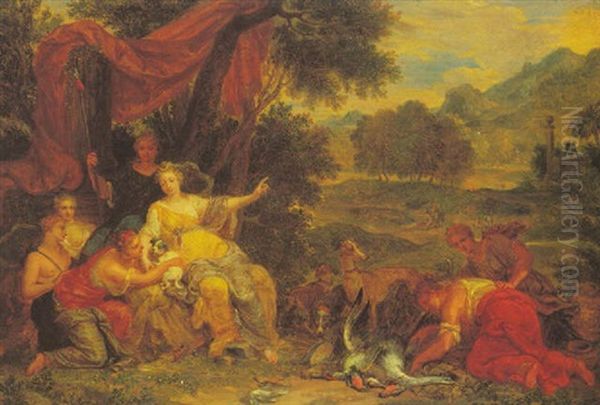 Diana And Her Attendants Resting In A Wooded Landscape - view 1