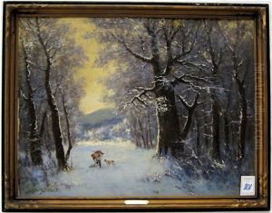 Winter Landscape With Hunter, Dog And Game by Alfred Jansson