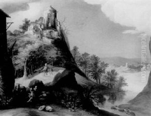 Figures In A Mountainous Landscape With Ruins by Govert (Mynheer) Jansz