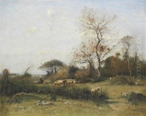 A Shepherdess With Her Flock by Louis-Aime Japy
