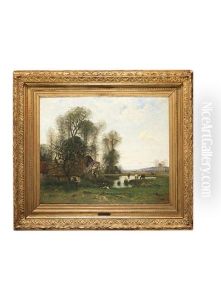 Paysage A La Mare Et Aux Chevaux by Louis-Aime Japy