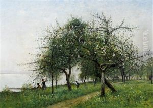 Ufer Mit Bluhenden Obstbaumen