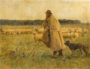Shepherd And Dog by Louis-Aime Japy
