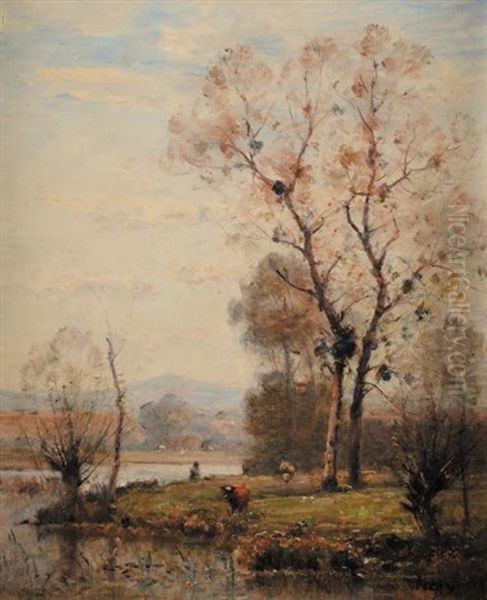 Fermiere Et Vaches En Bord De Riviere - view 1