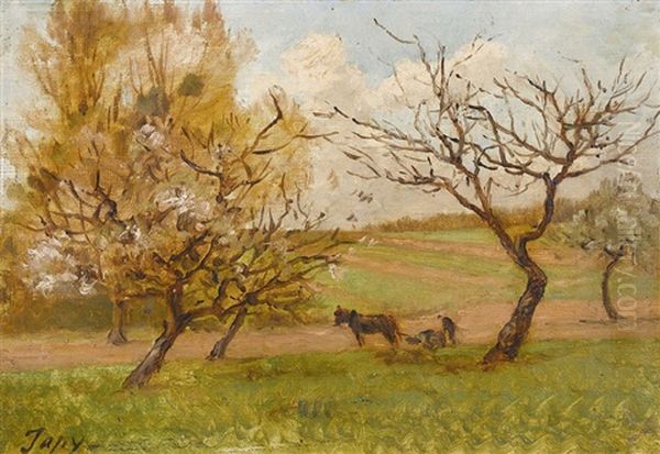 Ackerlandschaft Mit Pflugendem Bauern - view 1