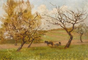 Ackerlandschaft Mit Pflugendem Bauern by Louis-Aime Japy