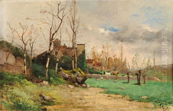 Landschaft Mit Bauernhaus Und Weidenden Kuhen - view 1