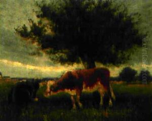 Zwei Kuhe Unter Einem Obstbaum by Louis-Aime Japy
