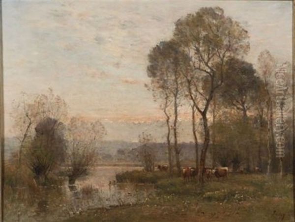 Twilight Landscape With Cattle Grazing - view 1