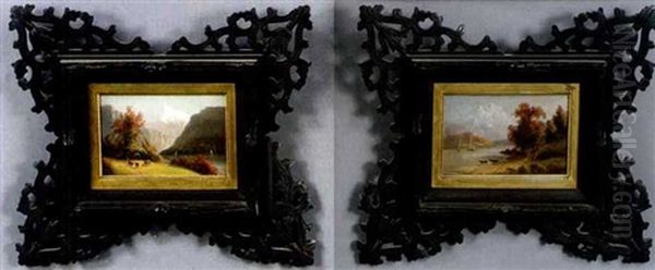 Mountainous Landscapes With Rivers And Cattle (pair) - view 1