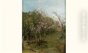 Bergeres Et Leur Troupeau Dans Un Verger Fleuri Bergeres Et Leur Troupeau Dans Un Verger Fleuri