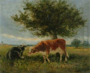 Weidelandschaft Mit Zwei Kuhen by Louis-Aime Japy