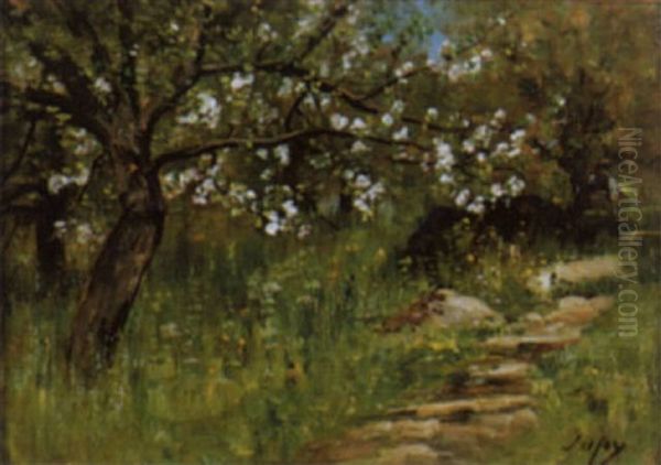 Fruhlingslandschaft Mit Bluhendem Apfelbaum - view 1