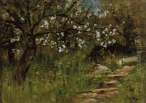 Fruhlingslandschaft Mit Bluhendem Apfelbaum by Louis-Aime Japy