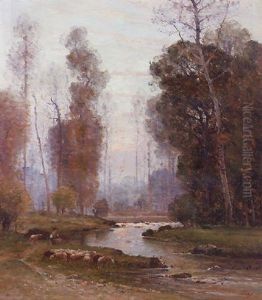 Tending The Flock Near Sunset by Louis-Aime Japy