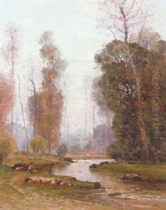 Den Lille Farehyrde Ved Vandingsstedet, Solnedgang by Louis-Aime Japy