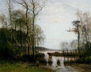 Cattle Watering Along The Banks Of A River by Louis-Aime Japy