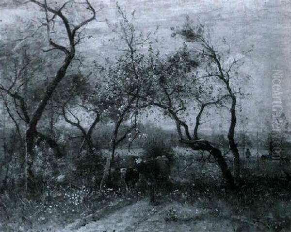 Vaches Sous Les Arbres Fleuris - view 1