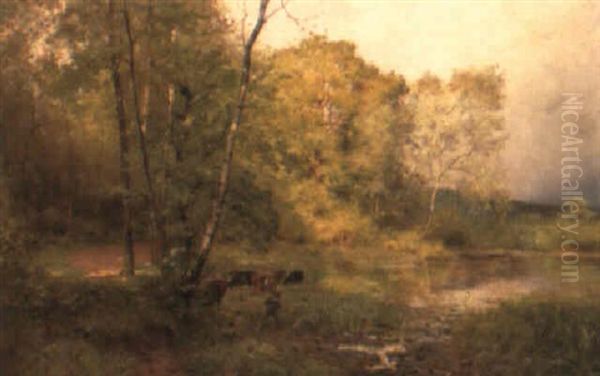 Landscape With Cattle Watering By A Lake - view 1