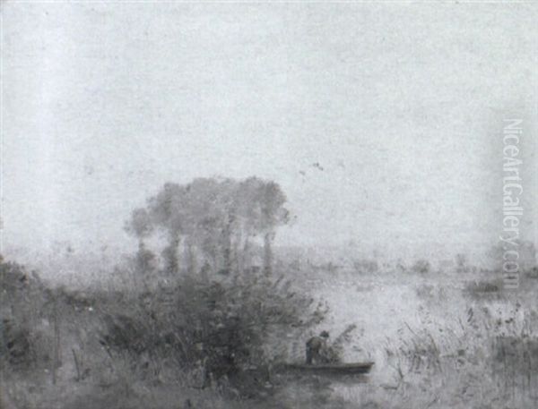 A Man In A Punt By A Marshy Landscape - view 1