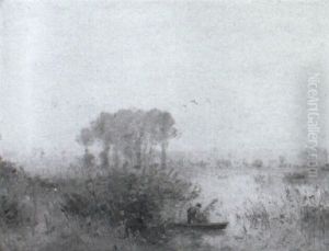 A Man In A Punt By A Marshy Landscape